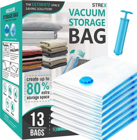 Strex Vacuumzakken Dekbedden & Kleding - 14 Stuks / 4 Maten - Reiszakken / Vacumeerzakken - Incl. Handpomp