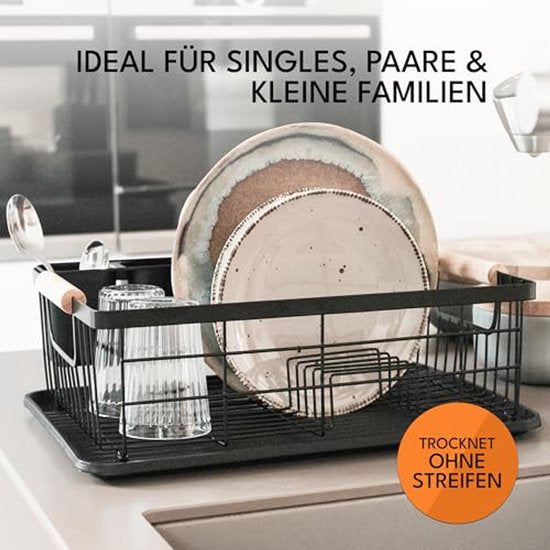 JOHSEATY afdruiprek met houten handvat - 42 x 32 cm, roestvrij met bestekhouder, afdruiprek, afdruiprek, keukenafdruiprek, afdruiprek