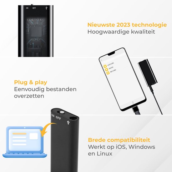 Nuvance - Afluisterapparatuur - Mini Afluisterapparaat - Voice Recorder Digitaal - Spy Recorder - Dictafoon - Afluisteren Opnemen