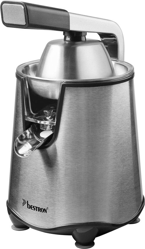 Bestron Citruspers Elektrisch - ACJ600SS - 200W - Incl. 2 perskegels, pulpfilter, druppelstop, pershendel - Zilver - 5 jaar garantie