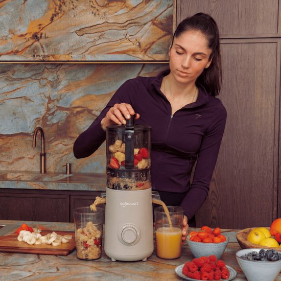 Safecourt Kitchen Slow Juicer XXL - krachtige motor [Pre-cutter & Cold-press technologie] - eenvoudige reiniging - BPA-vrij - sapcentrifuge Beige