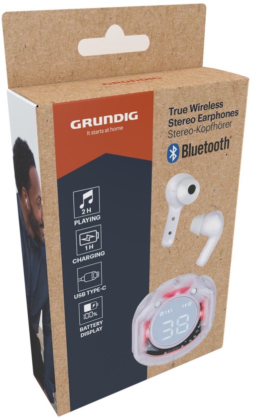 Grundig Earbuds TWS Transp. White - Draadloze In-ear Oordopjes met Bluetooth 5.4 - Hi-Res Audio - Smartcase met Digitale Batterij-indicator - Meerdere Eartips - Transparant/Wit