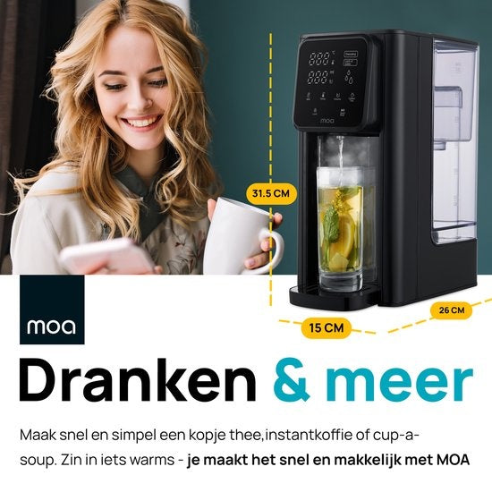 MOA Heetwaterdispenser – Instelbare Temperatuur – 2600 W – 3 Liter – Zwart