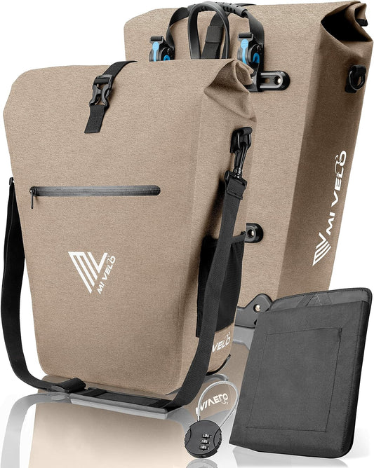 MIVELO Fietstas voor Bagagedrager - 100% Waterdicht, PVC-vrij, Laptopvak, Zandbeige