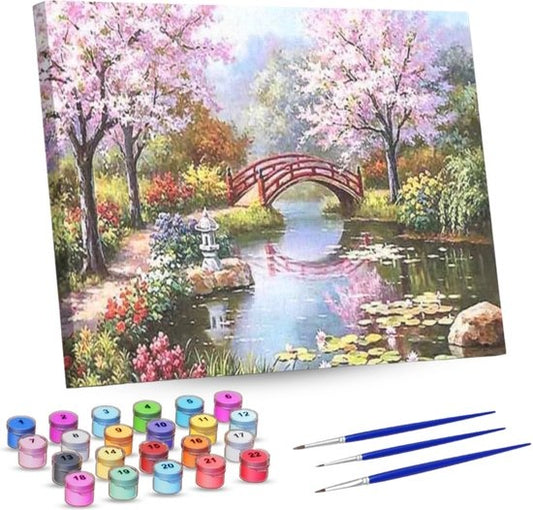 Rubye® Schilderen Op Nummer Volwassenen – Japanse Tuin – Inclusief Penselen – Canvas Schildersdoek – Kleuren op Nummer – 40x50cm