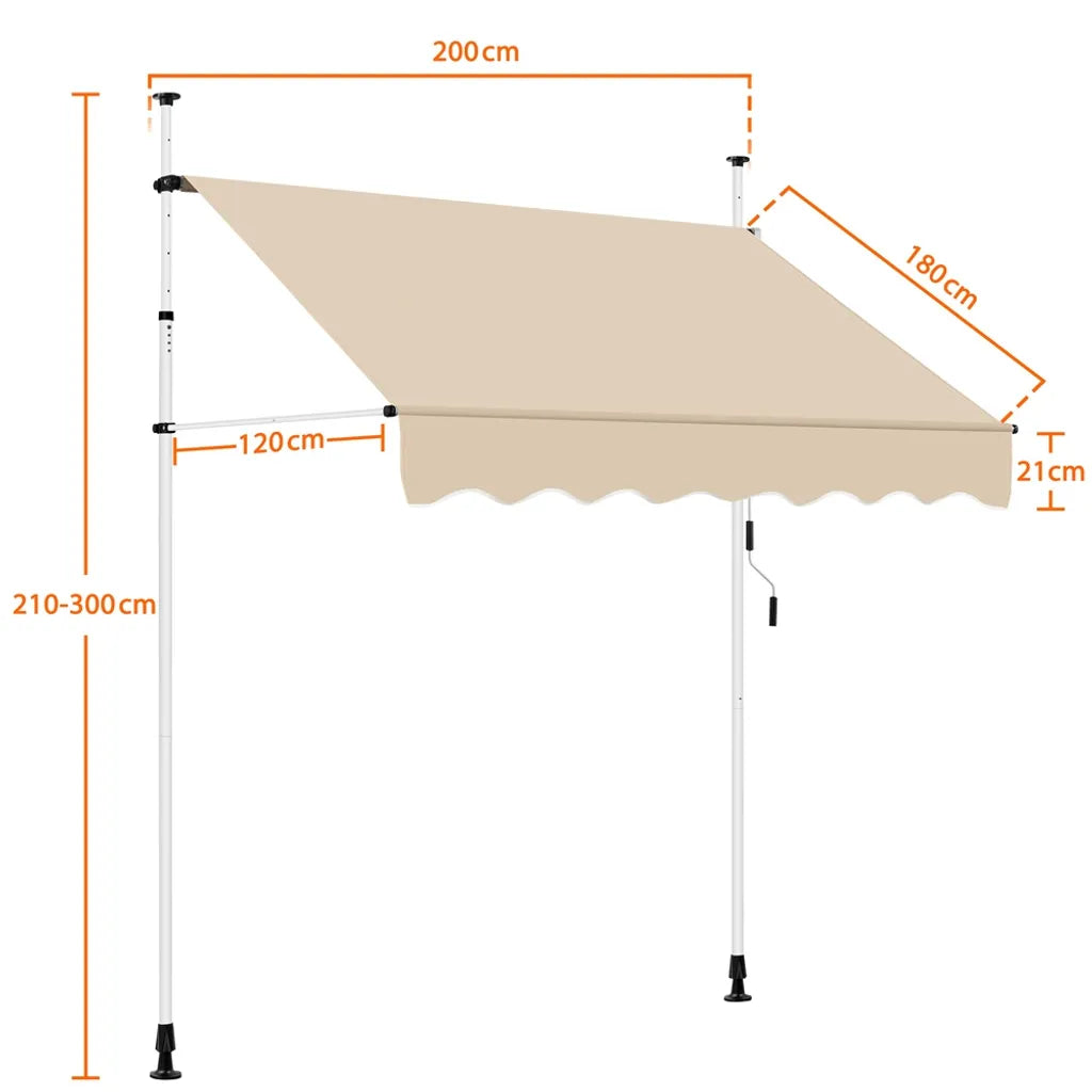 Yaheetech Balkon Zonnescherm 200 × 180 cm – Beige – Klemzonwering zonder Boren met Handzwengel en Verstelbare Hoogte 210–300 cm