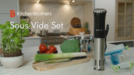 KitchenBrothers Sous Vide Stick – Incl. Accessoires – 1200 W – 11 x 7,5 x 34,7 cm – Zwart/RVS