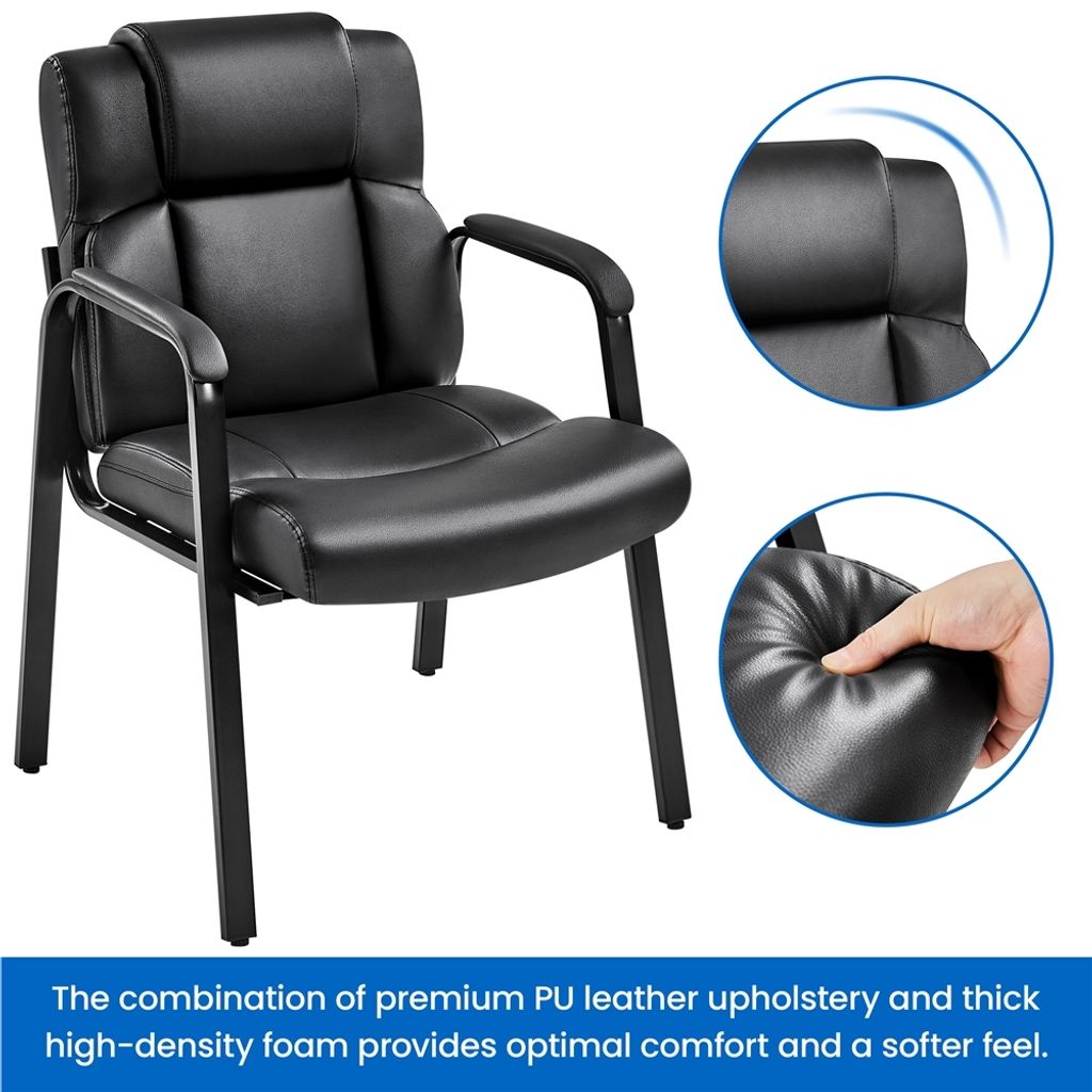 Yaheetech Bureaustoel Set van 2 - Eetkamerstoelen met Armleuning en Rugleuning - Kunstleer - 64x68,5x91,5 cm - Zwart