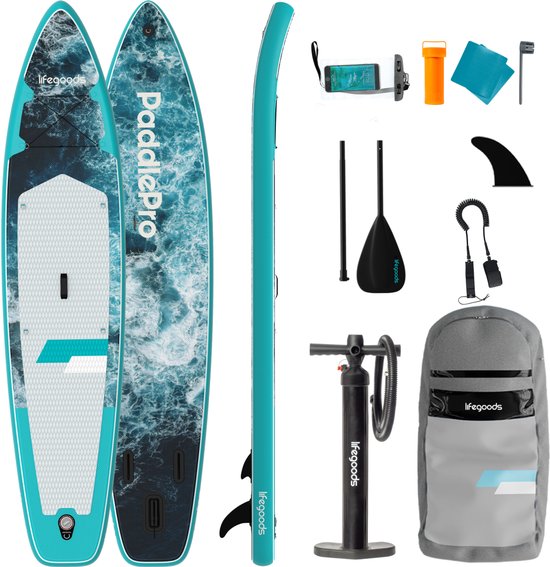 LifeGoods SUP Board Touring - 165 KG Draagkracht - 365 x 76 cm - Opblaasbaar - Compleet Sup pakket - Donkerblauw