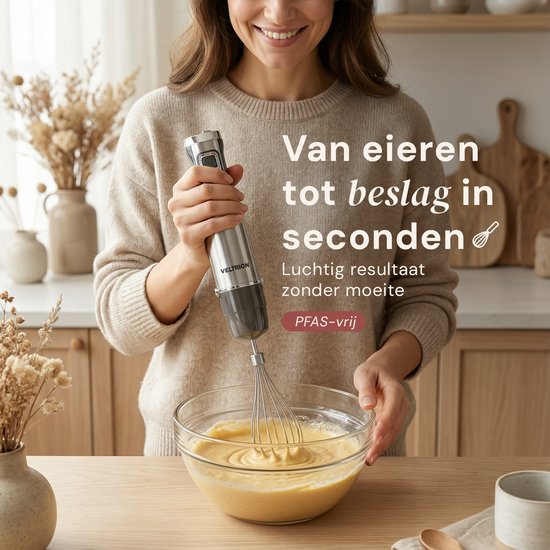 Staafmixer PRO 6-in-1 Set - 1100W - Titanium Messen - Gratis Spatel - Turbofunctie - Incl. Hakmolen, Garde, Melkopschuimer & Maatbeker - PFAS-vrij