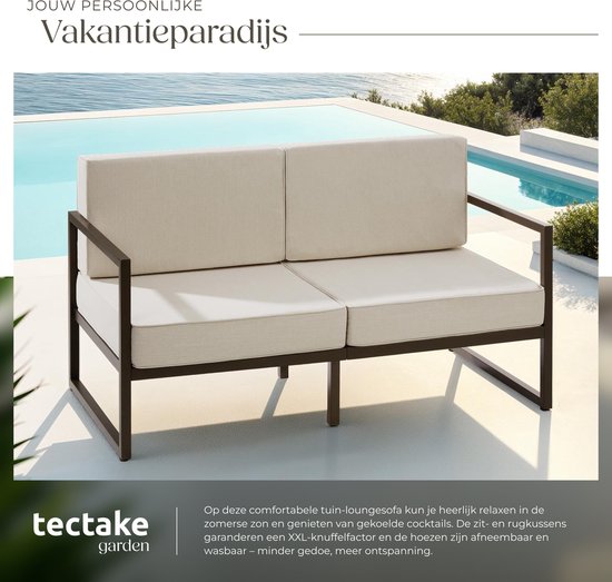 tectake® - Tuin-loungebank Comosa - Voor 2 personen - Tuinbank - 2-zits Loungesofa - Waterafstotende en ultradikke zit-en rugkussens - Draagkracht 125kg per zitplaats - Bruin/beige