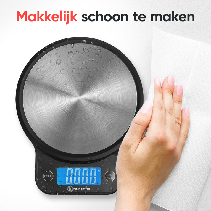 Kitchenwell Keukenweegschaal - Digitaal - 1g-10kg - LCD - Waterbestendig