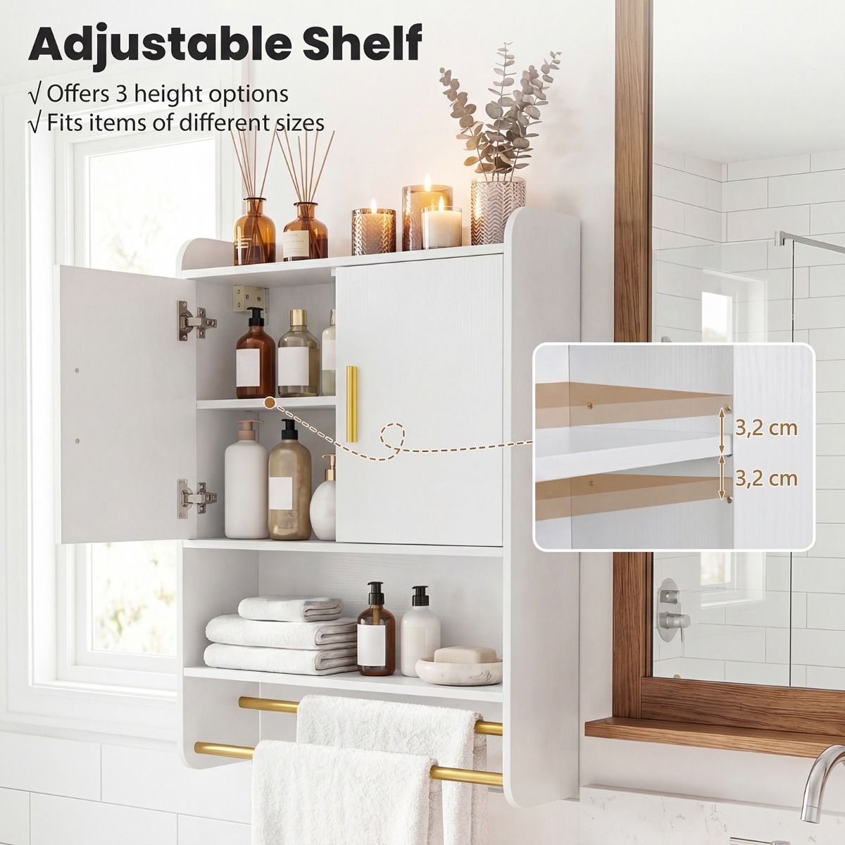 Coast Hangende Badkamerkast - twee deuren - verstelbare legplanken - zwart/wit - 55 x 20 x 80 cm
