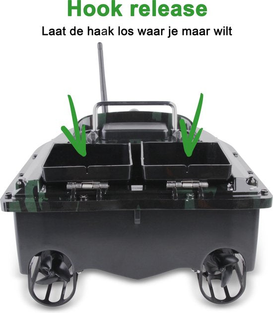 BUDDIE'S® Voerboot – 3KG Laadvermogen - 2 Voerbakken - Verlichting – 500 meter bereik – Opbergtas - Voerboot Karper – Baitboat – Karpervissen