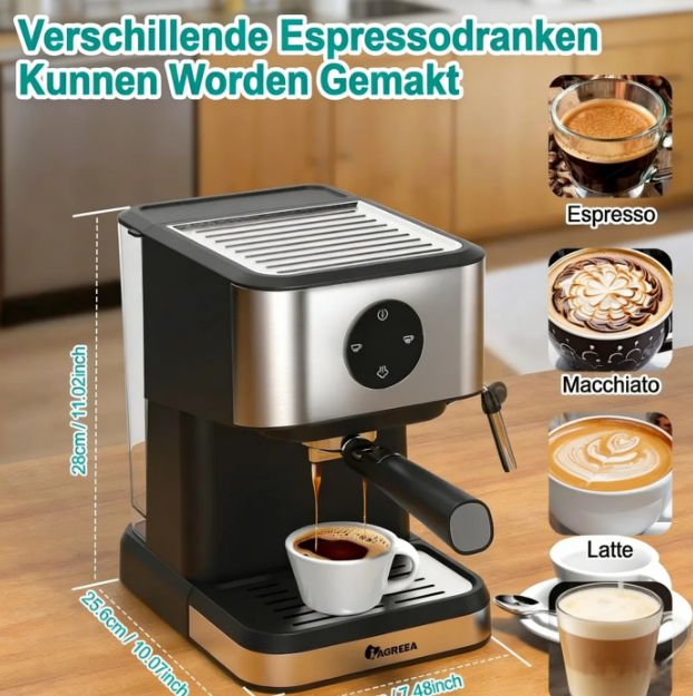 Iagreea Espressomachine CM3050 - 20 Bar - Stoompijp - 1,5L - RVS