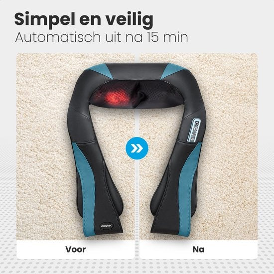 Auronic Shiatsu Massagekussen - Elektrisch Nekmassage Apparaat - Massage Apparaten - Nek en Schouder - Infrarood - Inclusief Draagtas - Zwart/Blauw