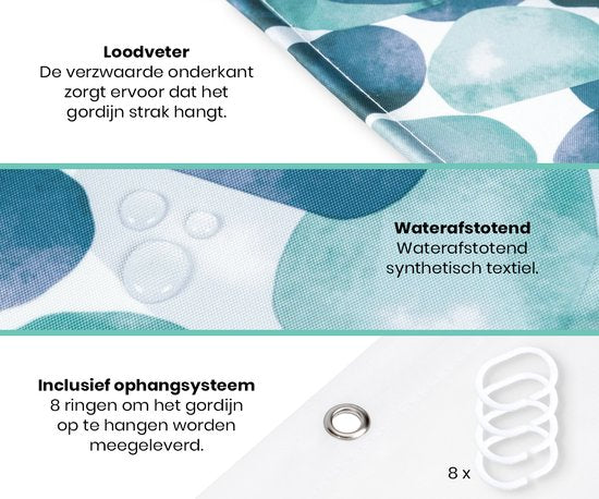Loti Living Douchegordijn Anti Schimmel – Oceaan - Inclusief ringen – Waterdicht - Polyester - Douchegordijn 120x200 cm