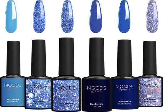 Moods Gellac 6-delige Set - Gellak Starterspakket - Gel Nagellak - 8ML - Blue Serenity - Gellac - Nagels - Chique Kleuren - HEMA- & TPO-vrij
