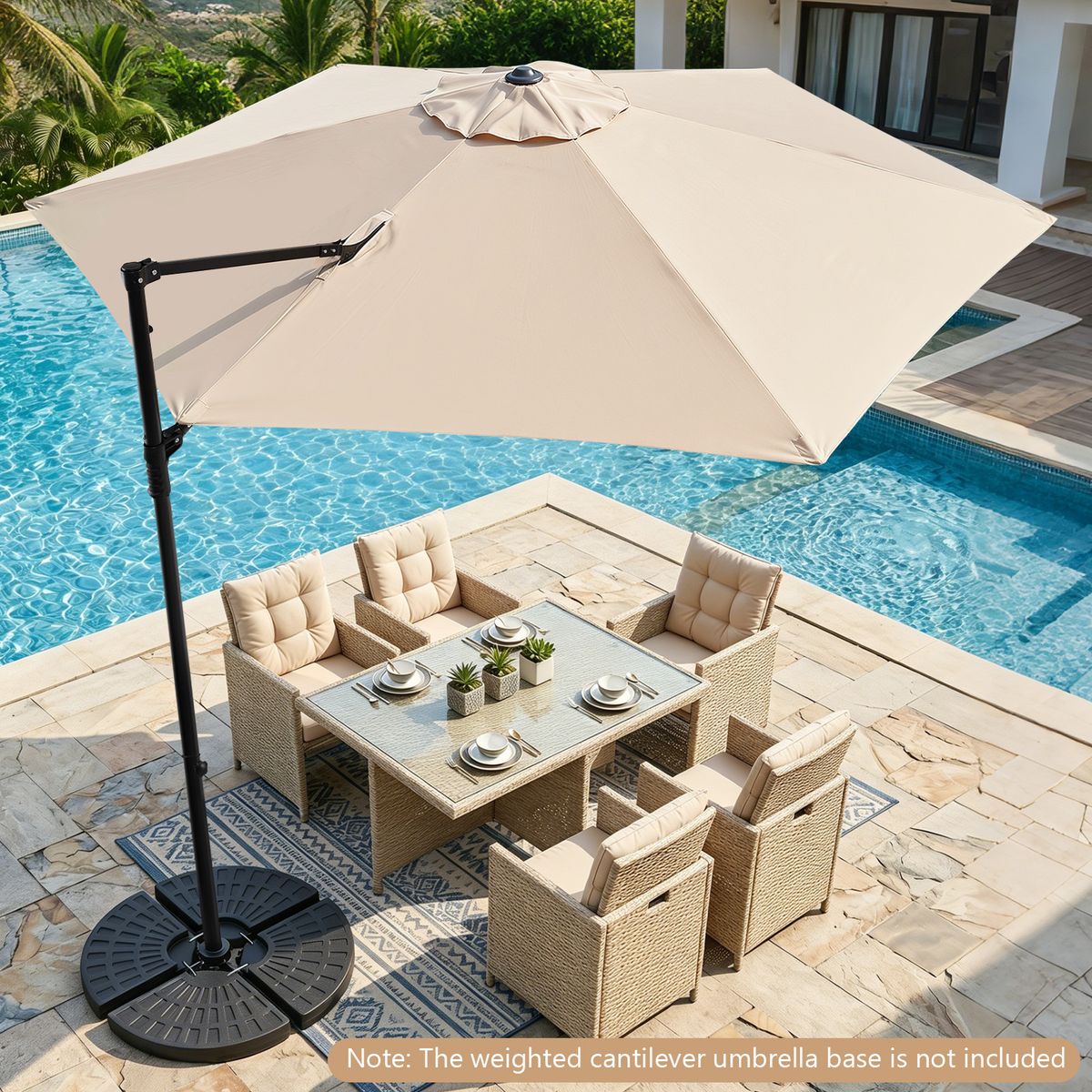 Coast Zweedse Parasol - 360° draaibaar - dubbel dak - beige - 290 cm