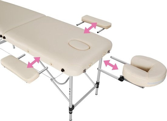 tectake® - aluminium massagetafel 2 zones, massagetafel 4cm matras, opvouwbare massagetafel, in hoogte verstelbare aluminium massagetafel, draagbare massagetafel inclusief accessoires, aluminium hoofdsteun, armleuning en draagtas - beige
