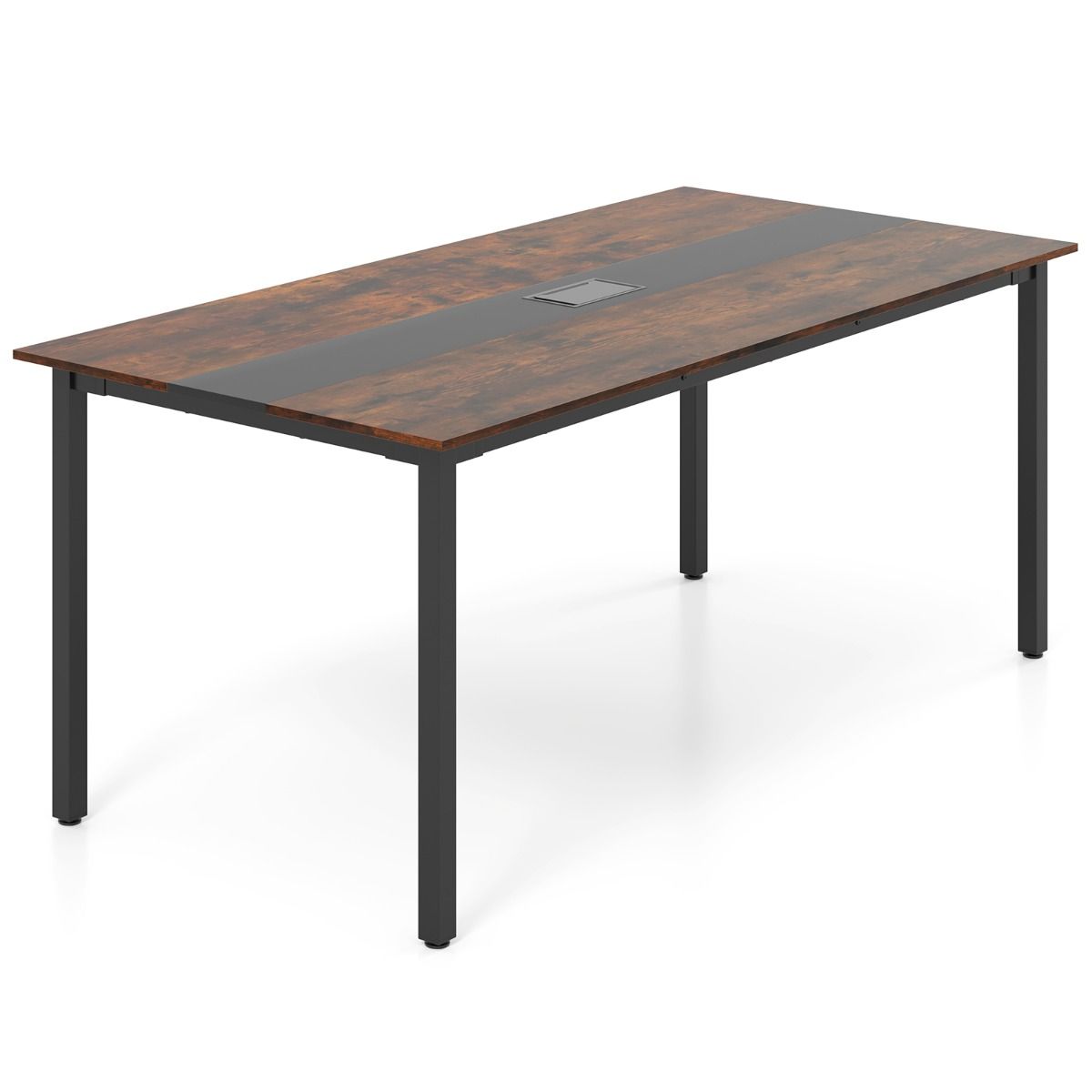 Coast vergadertafel - rechthoekig - kabelbeheer - rustiek hout en zwart - 180 x 90 cm