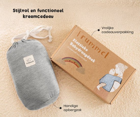 Frummel Baby Draagdoek Grijs - Draagzak - Baby Wrap - Baby carrier - Draagdoek geweven - Baby 0-36 maanden - Newborn