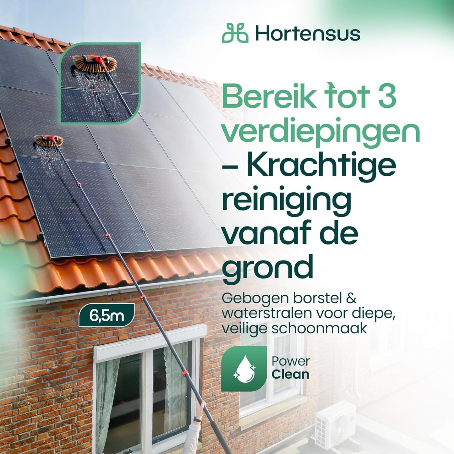 Hortensus Telescopische Wasborstel - Met Wateraansluiting & Zeepdispenser - 6.5M Lang
