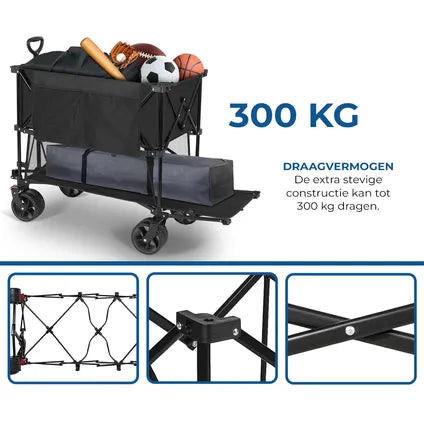 Aldorr Bolderkar XXL - Zwart - 400 Liter - Draagkracht 300 kg - All-Terrain Wielen met Rem - Opvouwbaar - 97 x 123 x 57 cm