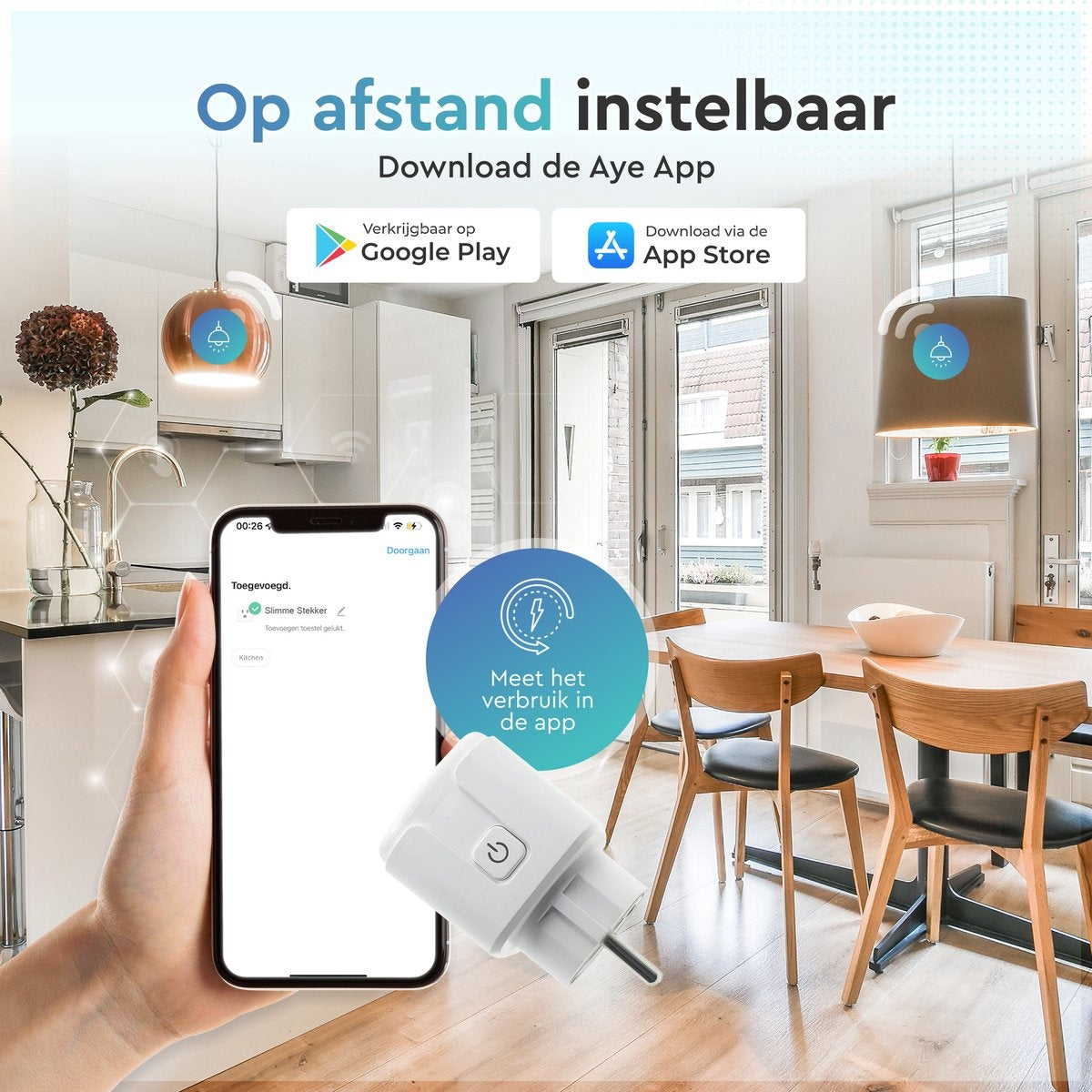 AyeWay Slimme Stekker met Energiemeter - Smart Plug - WiFi Stopcontact - Werkt met Google Home & Alexa - iOS & Android - 1 Stuk