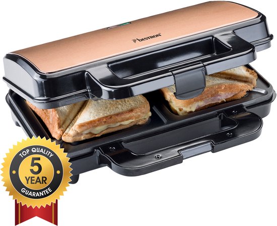 Bestron Tosti apparaat - ASM90XLCO - 900W - Voor 2 tosti's - Anti aanbaklaag - Koper - 5 jaar garantie