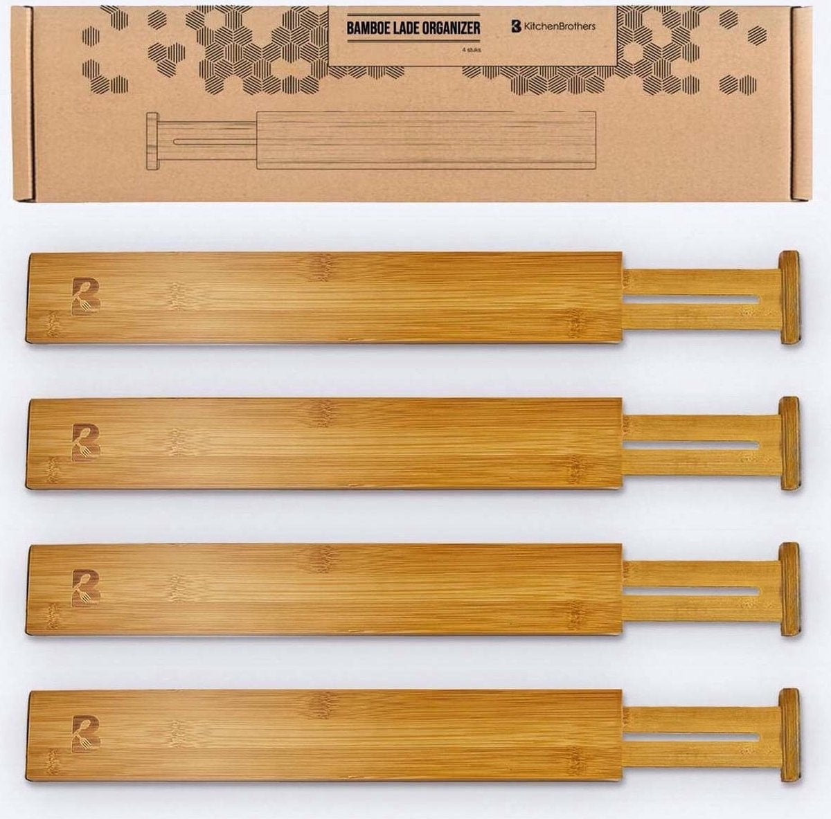 KitchenBrothers Ladeverdeler - Lade Organizer - Uitschuifbaar - Verstelbaar - 4 Stuks - Bamboe