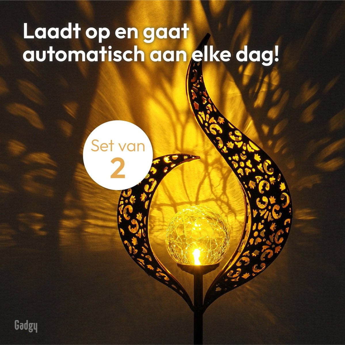 Gadgy Solar Flame Lamp met Grondspies – Solar Tuinverlichting set 2 st. - Tuinverlichting op Zonneenergie Buiten – Led Buitenverlichting met Sensor - Tuinlantaarn - Tuinfakkel - Tuinsteker - Brons kleurig Metaal