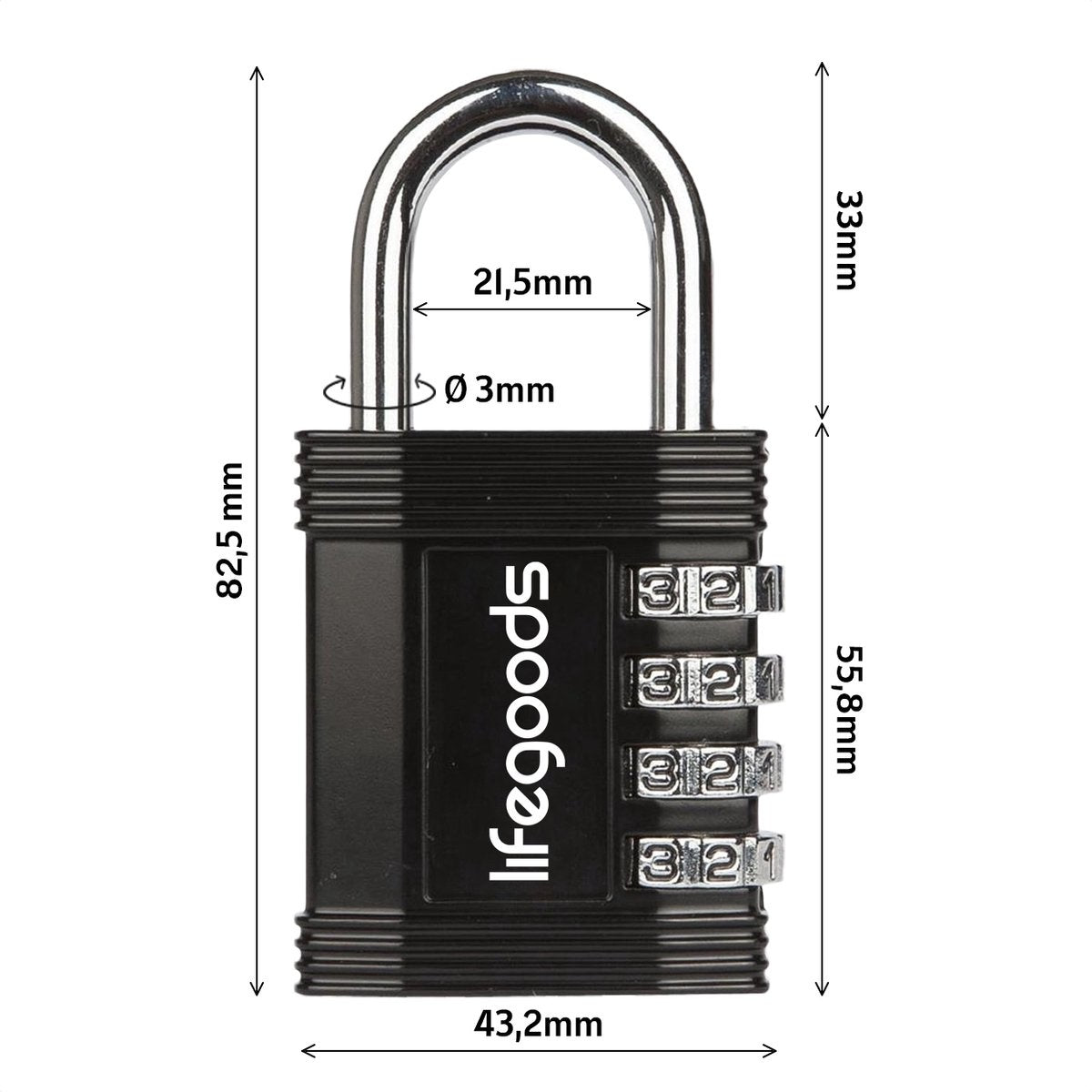 LifeGoods Hangslot - Cijferslot - Kofferslot - Reisslot - 4-Cijfers - Weerbestendig - Zwart
