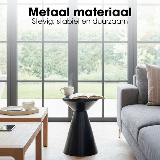 Mica Decorations Jim Bijzettafel - Bijzettafel Rond H45 x Ø31 cm - Ijzeren Tafeltje voor Woonkamer of Slaapkamer - Plantentafeltje - Nachtkastje Industrieel - Zwart