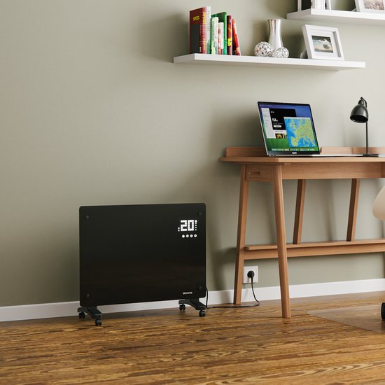 Auronic Elektrische Kachel – Convectorkachel met Thermostaat en Afstandsbediening - Glazen Paneelverwarming - 1500W Heater - Zwart