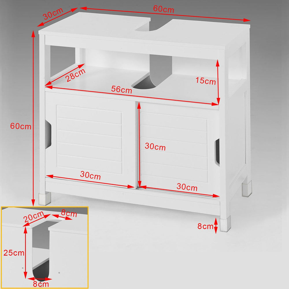 SoBuy FRG128-W Wastafelmeubel - 2 Schuifdeuren 1 Plank - Wit - 60x61x30 cm