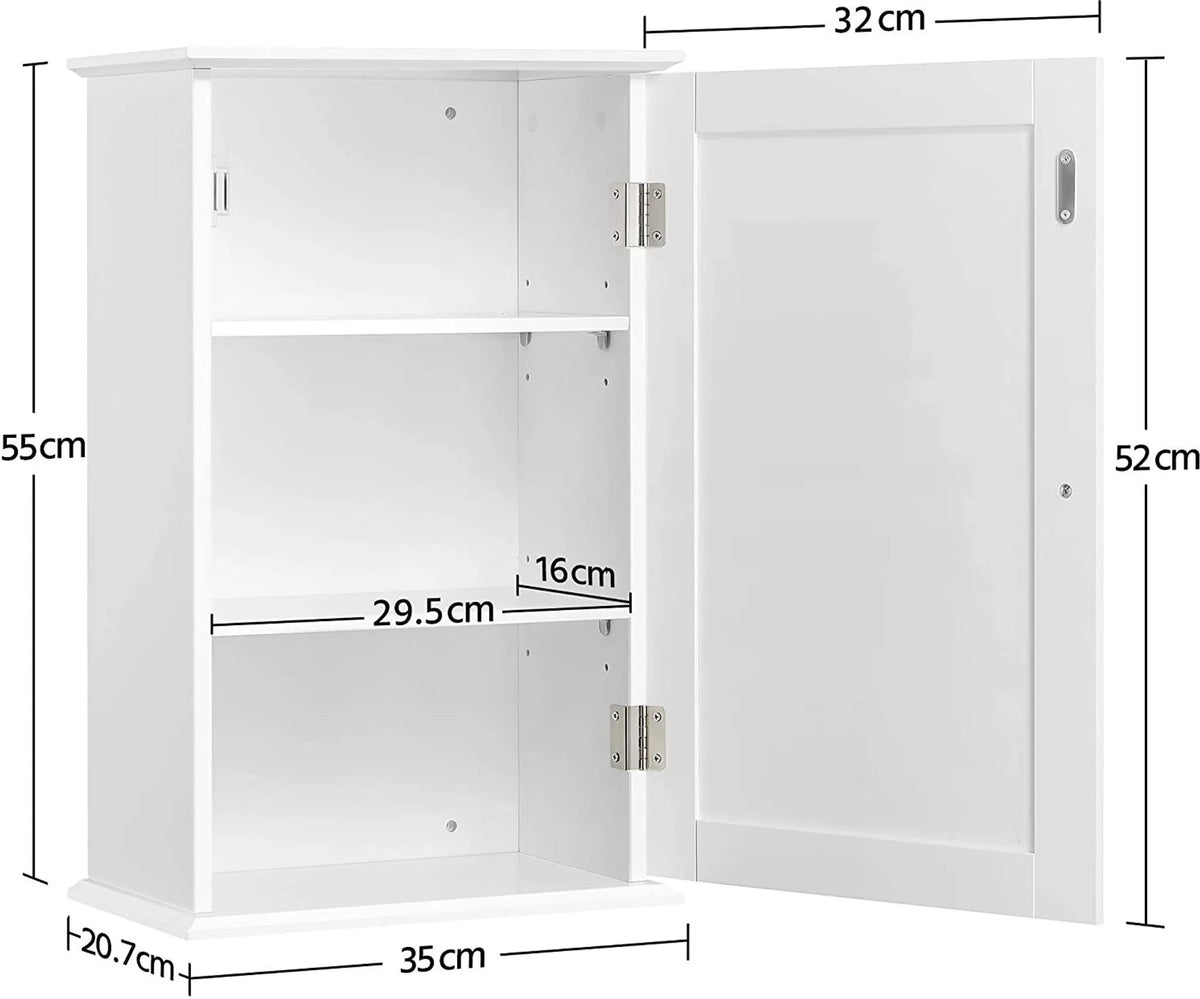 Yaheetech Badkamerkast Wandkast – 35 x 21 x 55 cm – Voorzien Van Twee Verstelbare Planken En Waterafstotende Coating En E1 MDF Constructie – Voor Badkamer En Keuken – Wit Hout