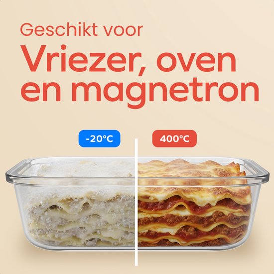 KitchenBrothers Meal Prep Bakjes Set - Glazen Vershoudbakjes - Luchtdicht - BPA-vrij - Diepvriesbakjes - Bewaarbakjes - 6,79L - Glas - 12 Stuks