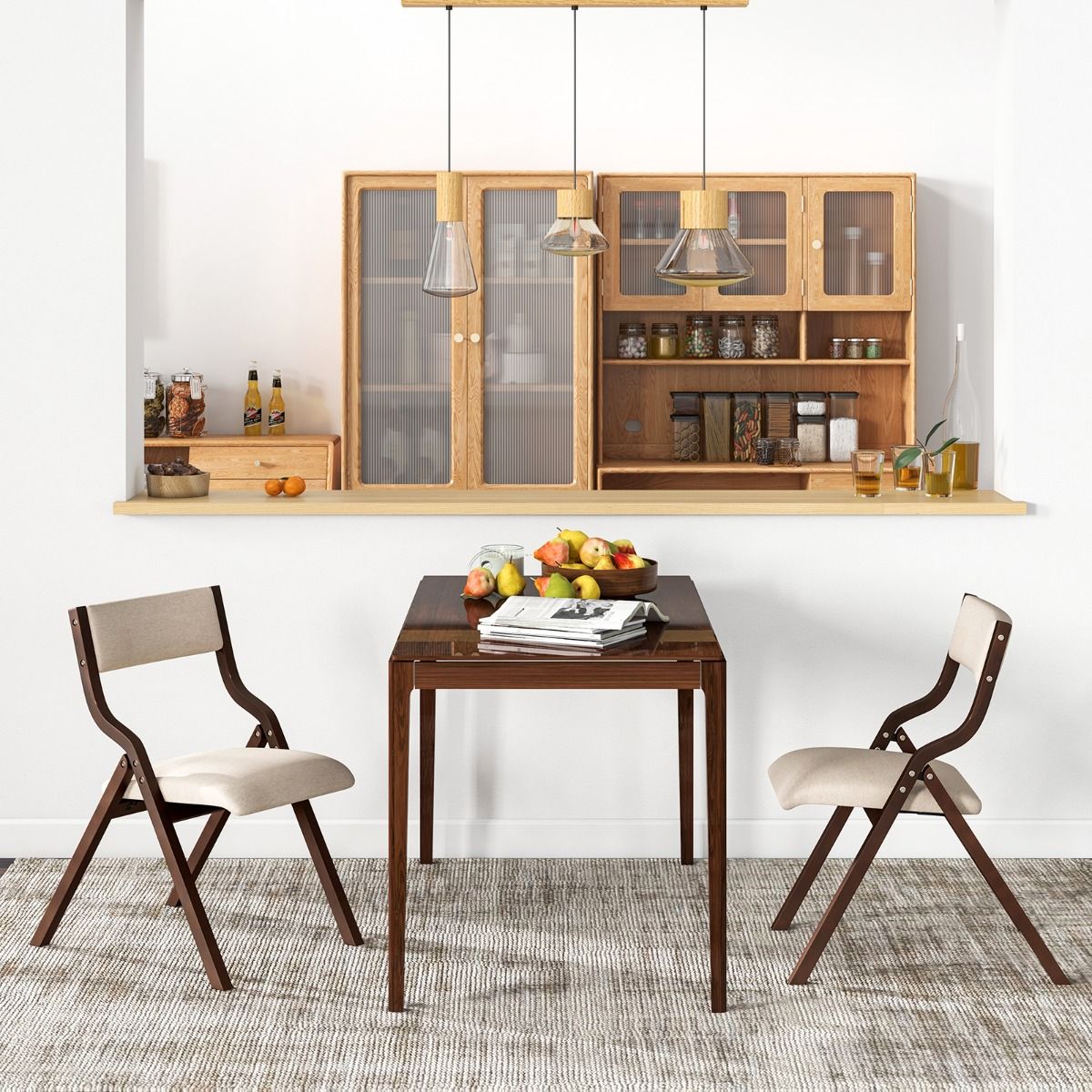 Coast Eetkamerstoelen Set van 2 - Opvouwbaar - Massief Houten Frame - Koffie en Beige