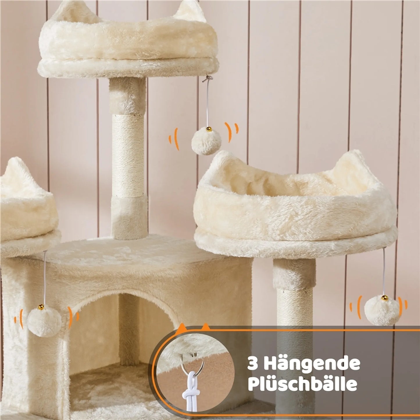 Yaheetech Krabpaal XXL Met 3 Uitkijkplatformen – Voorzien Van 2 Kattenholen En Krabplank En Anti-kantelsysteem – Voor Huishoudens Met Meerdere Katten – Beige Pluche En Sisal – 55,5 x 55,5 x 175 cm