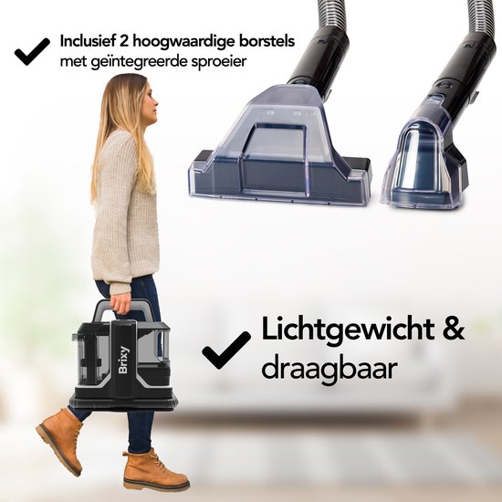 Brixy Professionele Tapijtreiniger - Vlekkenreiniger - 2 Borstels - Krachtig En Draagbaar - Bank Reiniger - Meubelreiniger - Zetelreiniger - 750W - Incl. Reinigingsmiddel