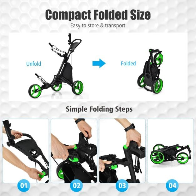 3 Wielen Golf Duwkar Snel Vouwen Golf Lopend Duwkar Golftas Houder Golftrolley voor Golfclubs Golftrolley