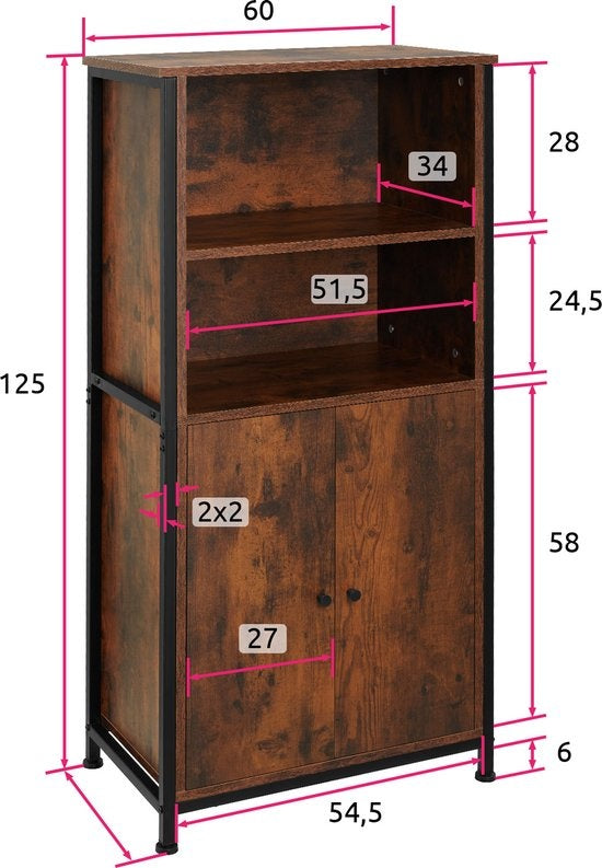 tectake - Wandkast Doncaster 60x38x125cm - industrieel donkerbruin