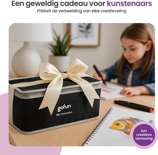 Gofun Twinmarkers – 262 Stuks – Alcoholmarkers – Dubbele Punt (Fijn & Breed) – Voor Kinderen & Volwassenen – Kleurcodering & Draagtas