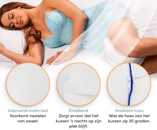 Loti Kniekussen Voor In Bed – Orthopedisch Kniekussen Met Band – Ergonomisch Beenkussen – Houding Correctie – Zijslaapkussen – Traagschuim – Zijslaper – Kussen Voor Benen – Hartvorm – Dust