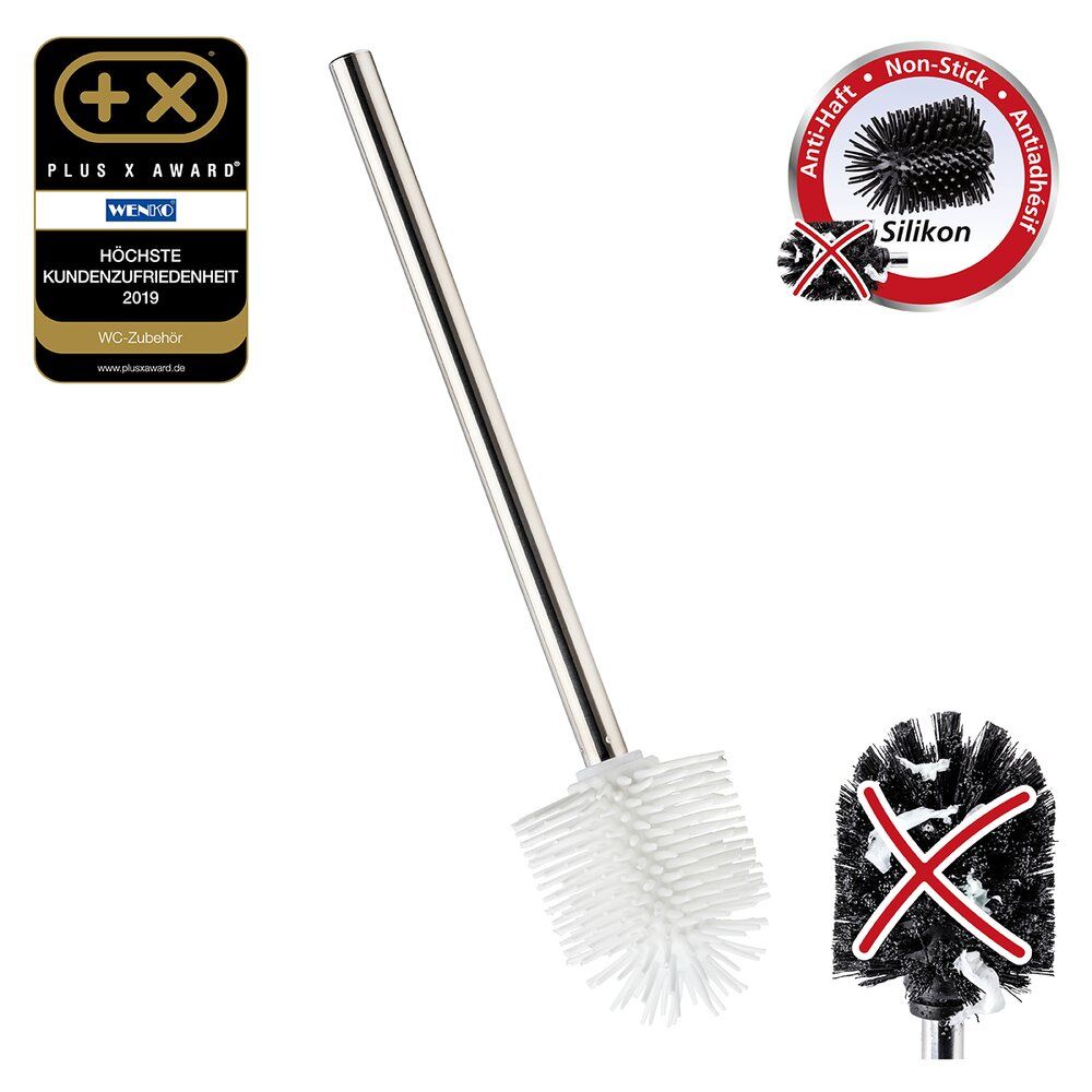 Wenko WC-Borstel Siliconen Wit - Verwisselbare Borstelkop Ø7,5 cm - RVS Handgreep