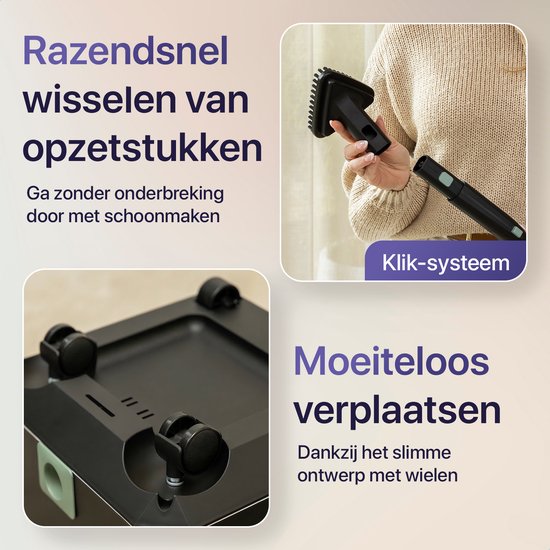 LUMAN Stoomreiniger MAX – 2600W - 60 min Stoomtijd - 2.5L Watertank – Handstoomreiniger & Tapijtreiniger - Zwart