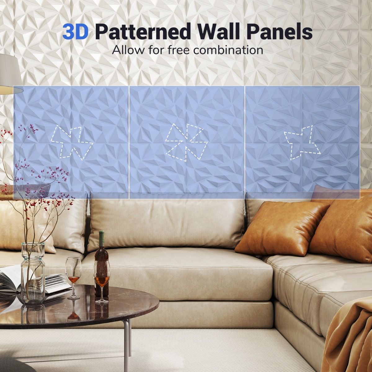 Coast 3D Wandpanelen - diamantpatroon - zelfklevend - wit 50 x 50 cm 40 stuks 10 m²