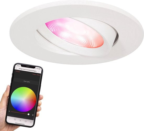Gologi Slimme Inbouwspots - Smart LED Downlight Dimbaar - Kantelbaar - RGB+CCT Licht - Gu10 LED Lamp - Wit