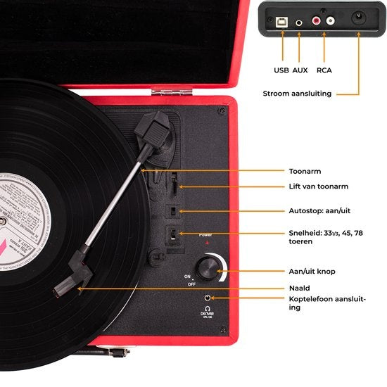 Denver Platenspeler - Ingebouwde Speakers - Incl. PC Software - Auto-stop - Retro - VPL120 - Rood